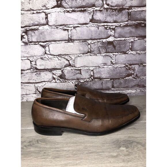 Boss Hugo Boss Brown Leather Square Toe Dress Loafers Shoes Men’s Sz 11M US/44EU - Picture 3 of 16